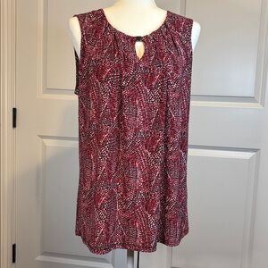 Kasper Red and Black Patterned Sleeveless Blouse
